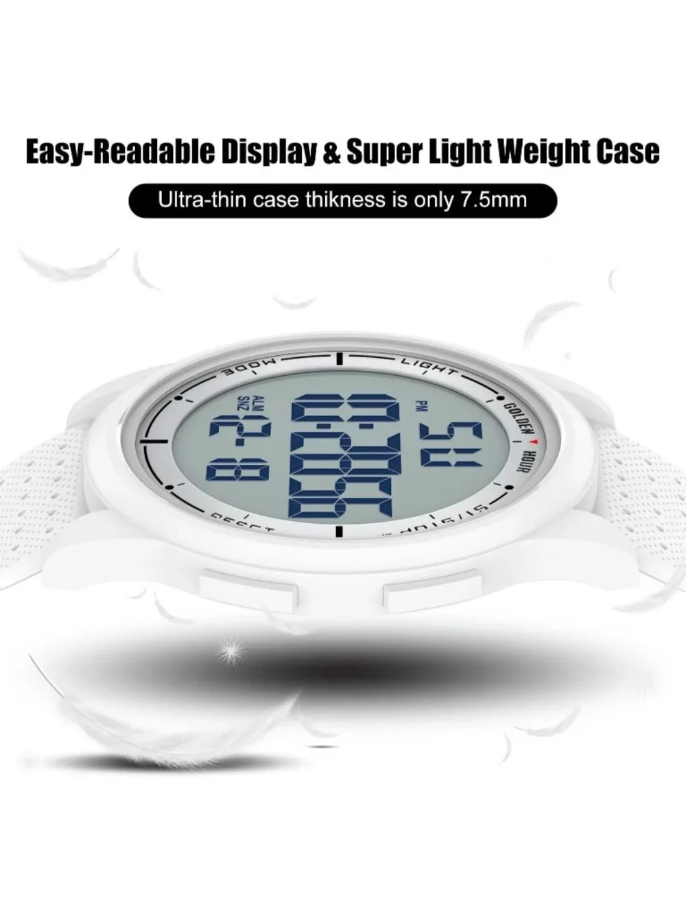 Men All White Rubber Strap Ultra-Thin Minimalist Sports Waterproof Digital Watch